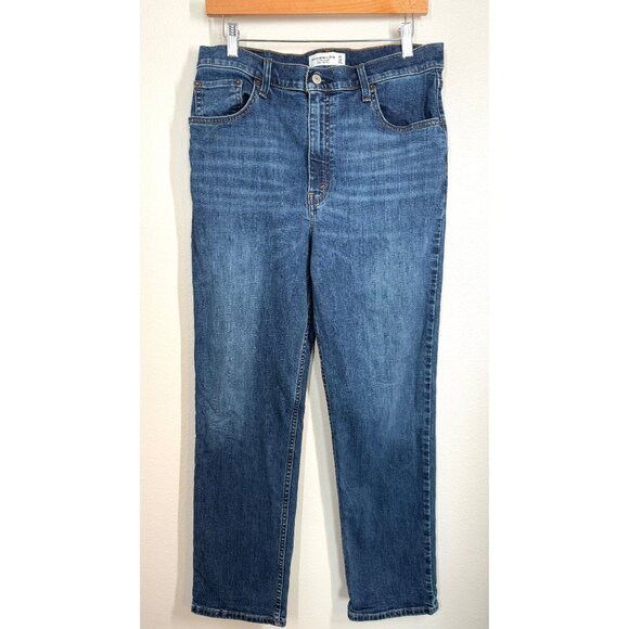 Abercrombie & Fitch 90s Straight Leg Ultra High Rise Jeans Sz 10 R 30 Blue Denim - Picture 1 of 12